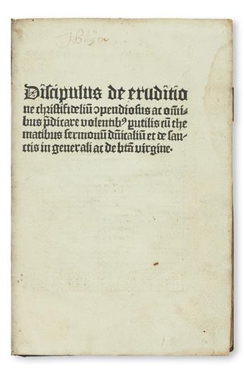 INCUNABULA  HEROLT. Liber discipuli de eruditione Christifidelium. 1496 + PELBARTUS. Sermones Pomerii quadragesimales. 1499